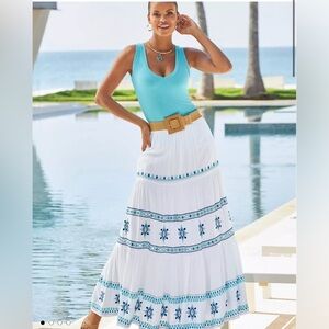 BOSTON PROPER Mirror embroidered white woman maxi coastal cowgirl skirt NWOT L